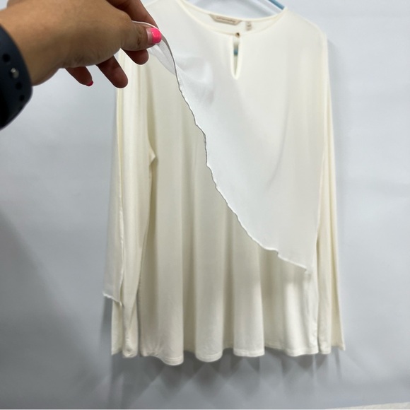 Soft Surroundings large cream overlay sheer top - Picture 6 of 9